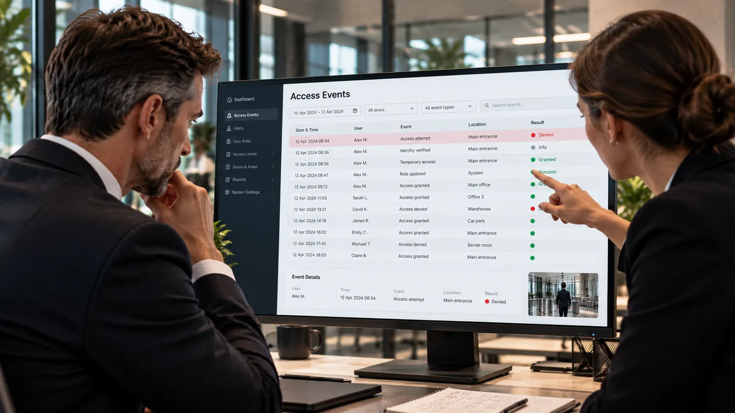 Colleagues review the sequence of denied access and subsequent permissions changes